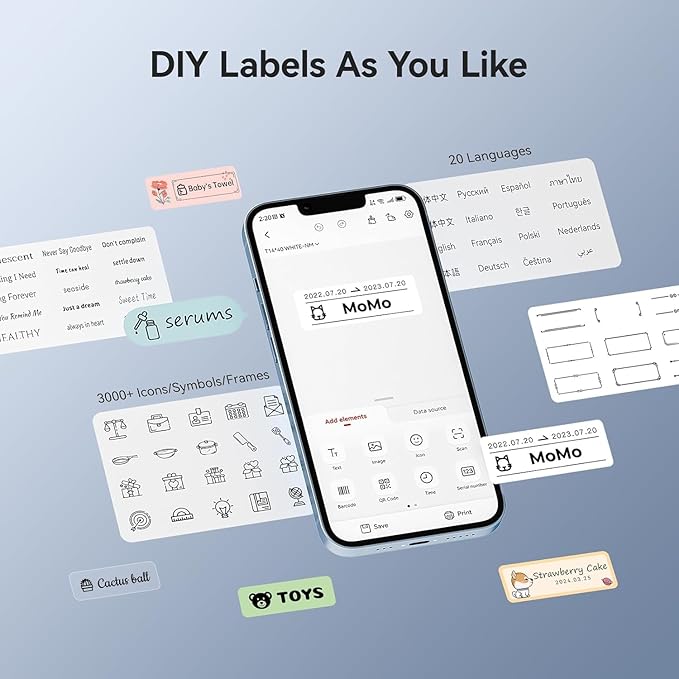 NIIMBOT D11 New Version Label Maker Machine with 3 Rolls Tape, 300DPI Bluetooth Label Printer, Portable Thermal Printer, Sticker Maker for Organizing Home Office School,White