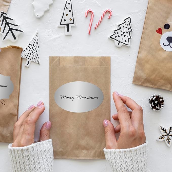 Silver Labels Stickers, 250 PCS 3" x 2" Fancy Shape Stickers Labels for Storage Box or Food Jars Holiday Present Stickers Christmas Gift Tags Stickers