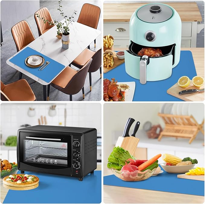 Silicone Mats for Kitchen Counter, Nonslip Silicone Mats for Crafts Countertop Protector Heat Resistant Mat (78.7” x 24” x 0.08”, Light Blue)