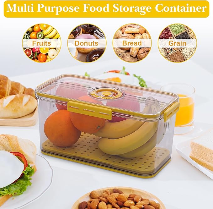 Bread Box for Homemade Bread Boxes for Kitchen Counter Airtight, Time Recording Bread Storage Container with Lid, Bread Containers Storage Airtight Loaf Bread Keeper, Large, Yellow