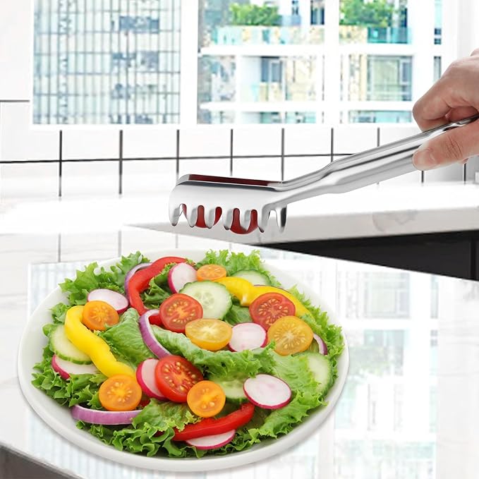 Pleafind 11.4 Inch Pasta Tong, Pasta Tongs with Fluted Handles, Stainless Steel Pasta Tongs, Comfortable and Easy to Grip, Kitchen Pasta Clip,Spaghetti clips for pasta cooking & grilling & baking