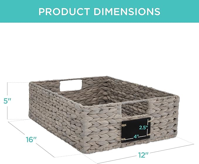 Best Choice Products Set of 4 16x12in Large Water Hyacinth Pantry Baskets, Woven Organizers w/Chalkboard Label, Chalk Marker - Gray