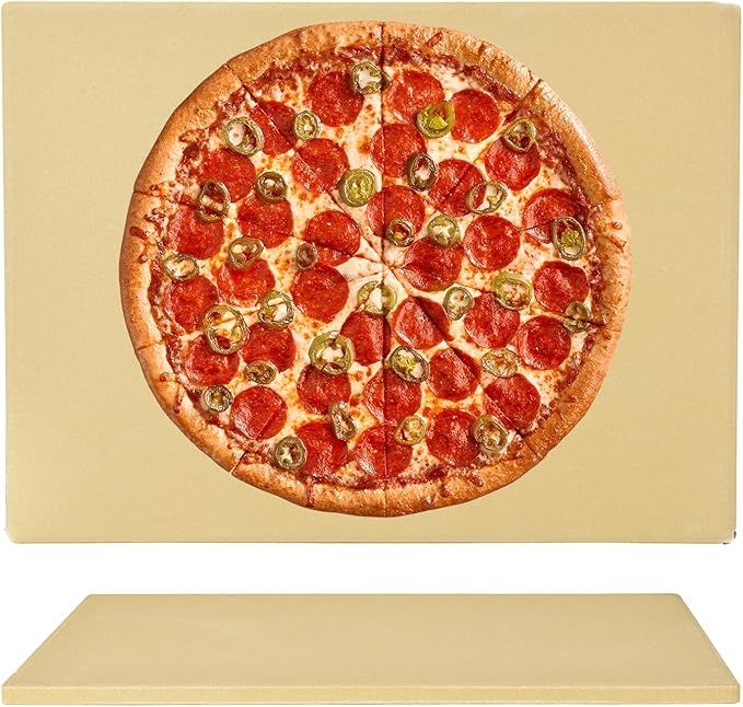 Onlyfire Pizza Stone for BBQ Oven and Grill - 15 x 12 Inch Rectangular Baking Stone Thermal Shock Resistant - Heavy Duty Large Ceramic Pizza Pan for Best Crispy Crust Pizza Bread
