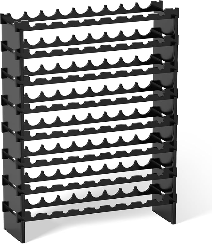 Domax Wine Rack Freestanding Floor - 8 Tiers Wine Bottle Holder 72 Bottle Stackable Bamboo Wooden Storage Racks Shelves for Kitchen, Bar, Pantry and Cellar (Black)