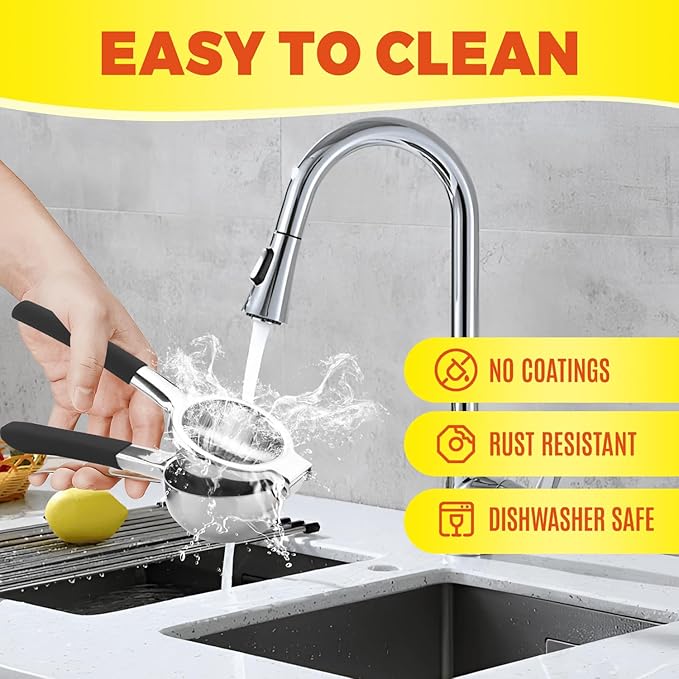 Lemon Squeezer,304 Stainless Steel Citrus Press Juicer,Non-Slip Grip Design Manual Juicer,Heavy Duty Manual Citrus Press Juicer & Lime Squeezer-Silver & BLack