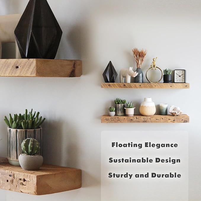 Urban Legacy Reclaimed Barnwood Planks | Floating Shelves for Wall w/Flush Mount Shelf Bracket Set Included | Set of 2 (Natural, 18"x 4.5"x 2")
