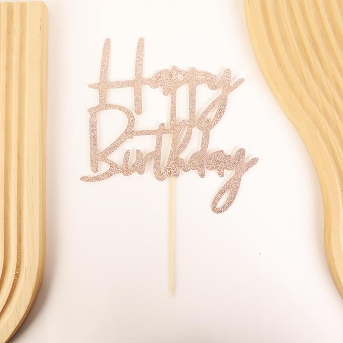 Happy Birthday Cake Topper - Glitter Rose Gold Birthday Cake Top Decorations (Rose Gold)