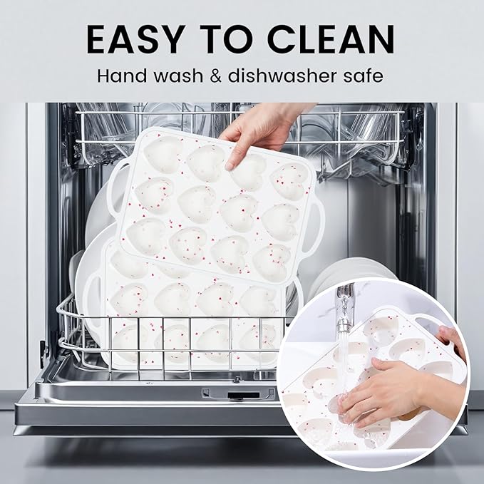 Vinino Silicone Heart Shaped Muffin Pan with Metal Reinforced Frame, 2 Pack Cupcake Pan, Silicone Heart Mold for Baking, Chocolate Bar and Egg Bites, Dishwasher Safe