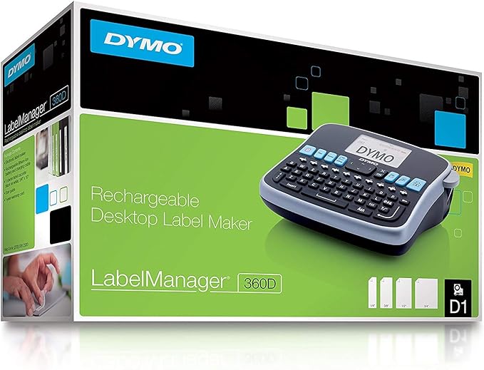 DYMO Desktop Label Maker LabelManager 360D Rechargeable Hand-Held Label Maker, Easy-to-Use, One-Touch Smart Keys, QWERTY Keyboard, Large Display, For Home & Office Organization