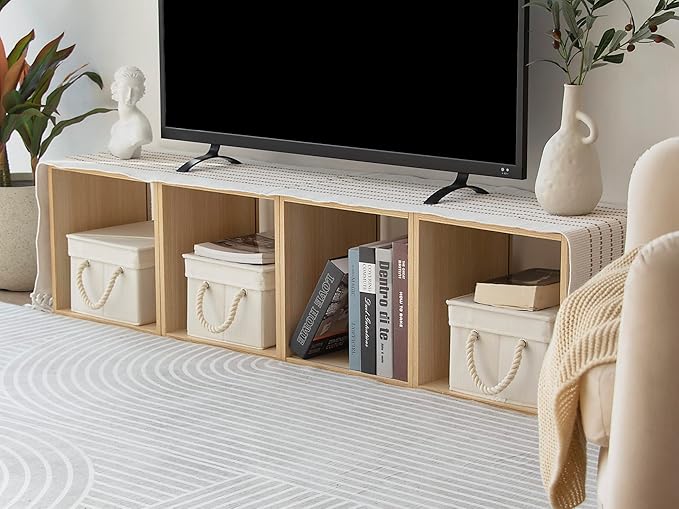 StorageWorks Storage Bins with Lids, Decorative Storage Boxes with Lid and Soft Rope Handles, Foldable Storage Baskets for Closet, Shelves, Stackable, Mixing of Beige, White & Ivory, Medium, 3-Pack