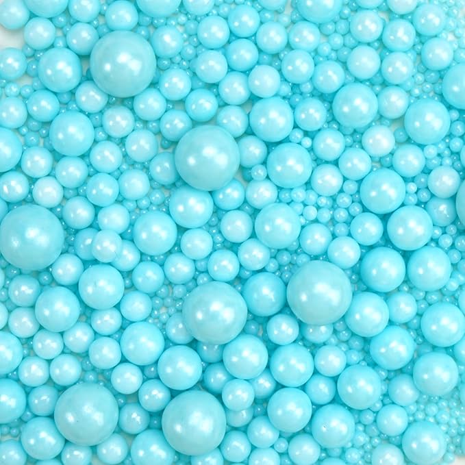 Dazzjoy Blue Edible Pearl, Edible Pearls Sugar Sprinkles, 130g/4.58oz, Blue Pearls Sprinkles for Cake Decorating, Cupcake Toppers