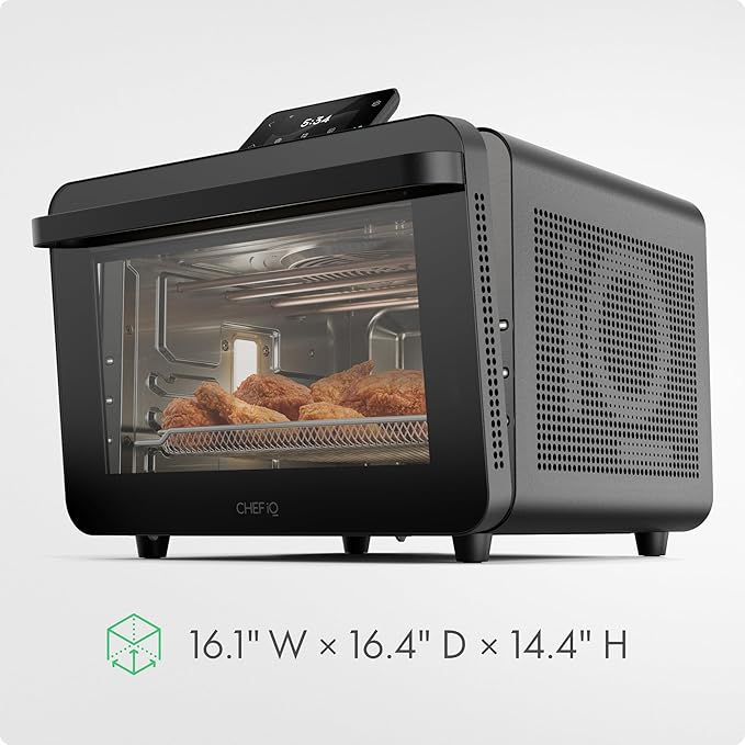 CHEF iQ MiniOven Smart Toaster Oven Air Fryer Combo, 11-in-1 Countertop Convection Oven, Bake, Broil, Air Fry, Broil, Dehydrate, 1750W, 25 Qt Capacity, Fast Cooking with Touchscreen Controls – Black