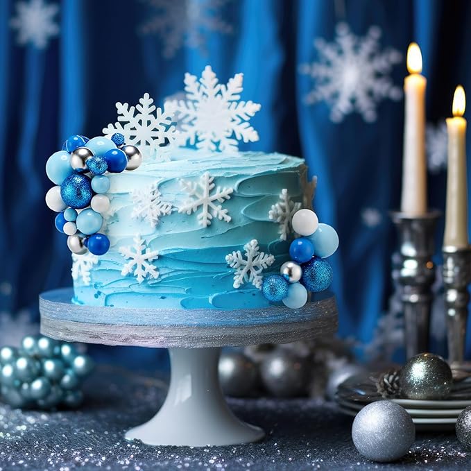 Tondiamo 108 Pcs Balls Cake Topper DIY Cupcake Insert Foam Balloons for Cake Baking Wedding Anniversary Birthday Decoration (Blue White Silver,Multi Sizes)
