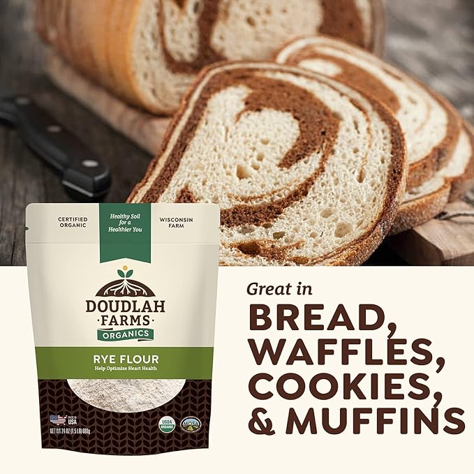 Organic Rye Flour 5 lb - Non-GMO, USDA Organic, Vegan, For Baking Sourdough, Bread, and More! Grown In USA, Farmed From Regenerative Soil by Doudlah Farms