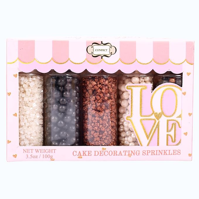 Sprinkles - Confect Sprinkles for Cakes & Cupcakes Decoration Assorted pack of 5 Starry Night Sprinkles Mix Black, White & Bronze Dragees Sparkling Sugar White & Bronze | Vegan, Gluten-Free, Nut-Free, Soy-Free, Dairy-Free, Palm Oil-Free- 5 Oz