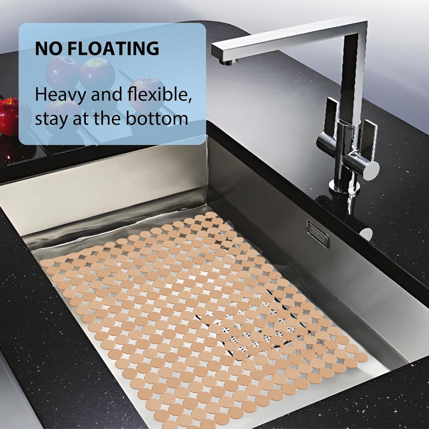 Qulable 2Pack Kitchen Sink Mat for Stainless Steel/Ceramic Sinks, PVC Eco-friendly Protectors for Bottom of Kitchen Sink, Adjustable, Fast Draining, Dots Design, 11.8x15.7 (Wheat)