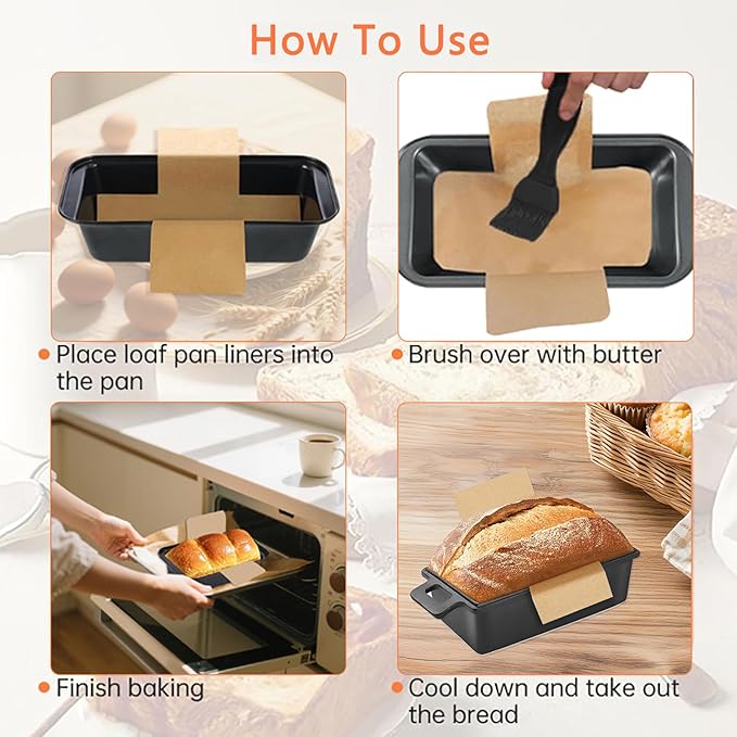 100 Pcs Loaf Pan Liners for Baking Bread 9x5 inches, Baking Paper, Non-Stick Greaseproof Paper, Bread Pan Parchment Paper for Baking Toast Bread, Cakes, Banana Bread
