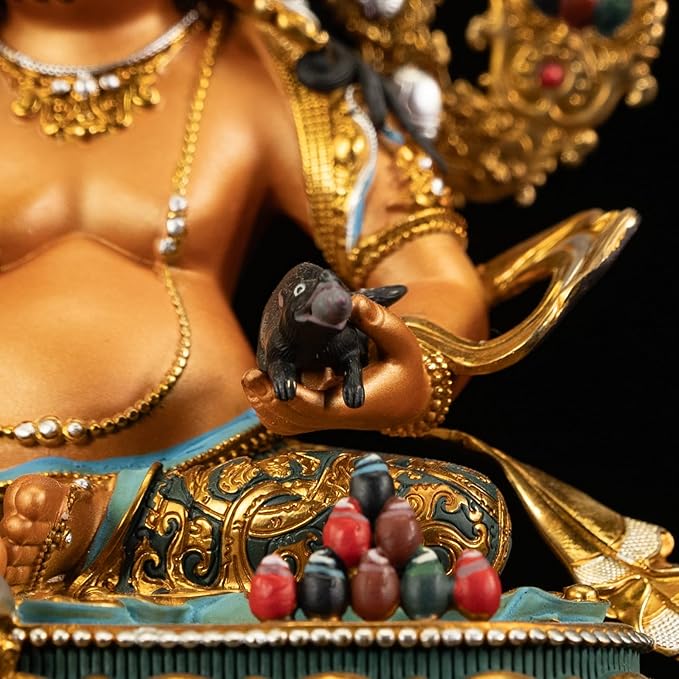 Vajrayana Buddha of Wealth-Yellow Jambhala, Tibetan Buddhism, Artisan Series, Nepalese Craft, Engraving, Painting for Buddhist Altar Zen Meditation,5.11"