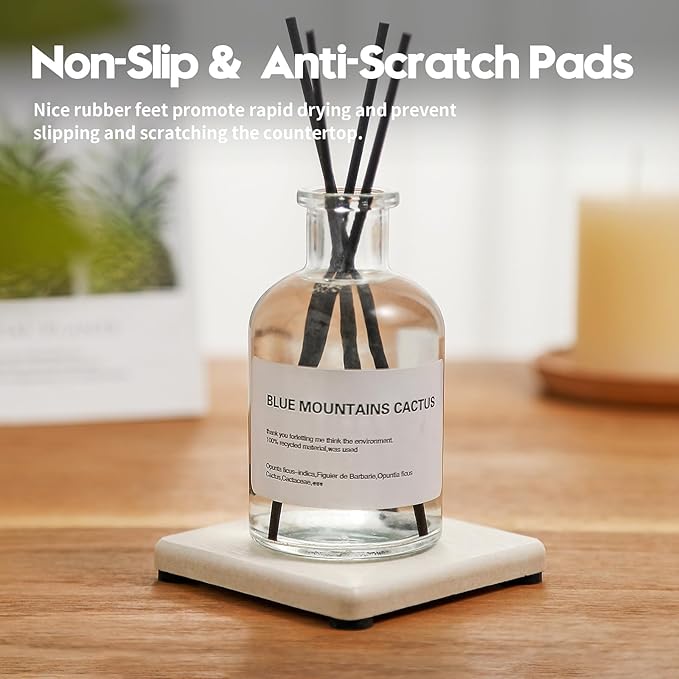 4PCS Bathroom Sink Vanity Trays, Diatomaceous Earth Quick Stone Drying Mat Kitchen Counter Dish Soap Dispenser Sponge Holder, Water Absorbing Caddy Organizer for Bottle & Cup, Beige