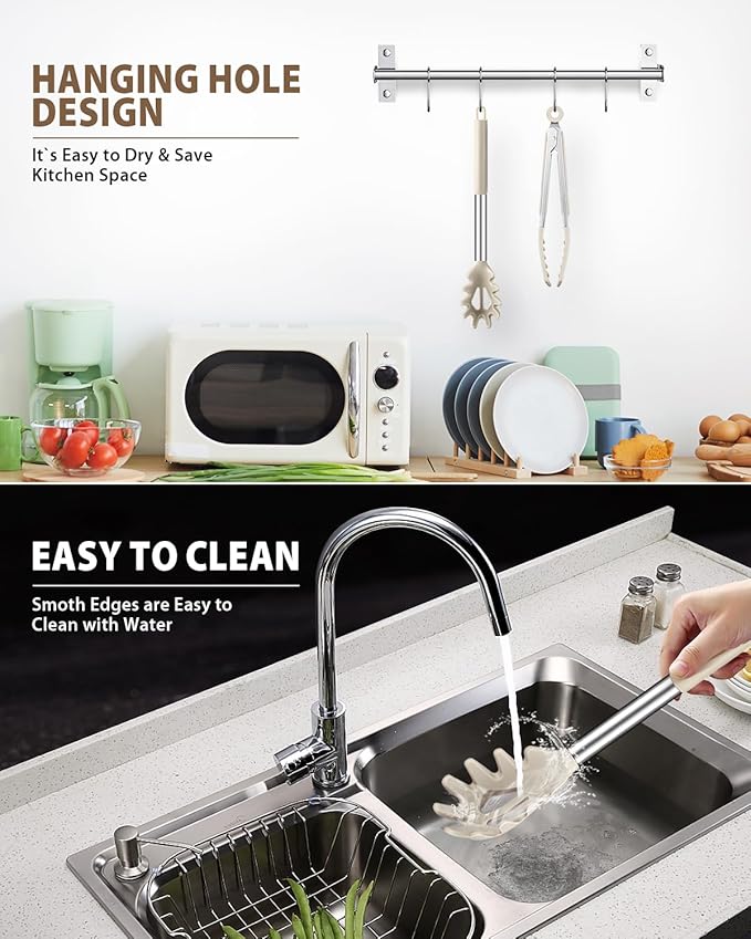 Spaghetti Spoon and Pasta Tong, Non-stick Silicone Spoon Server Fork with teeth and Stainless Steel Handle Spaghetti Tong, Food Clip for Spaghetti Noodle (KHAKI)