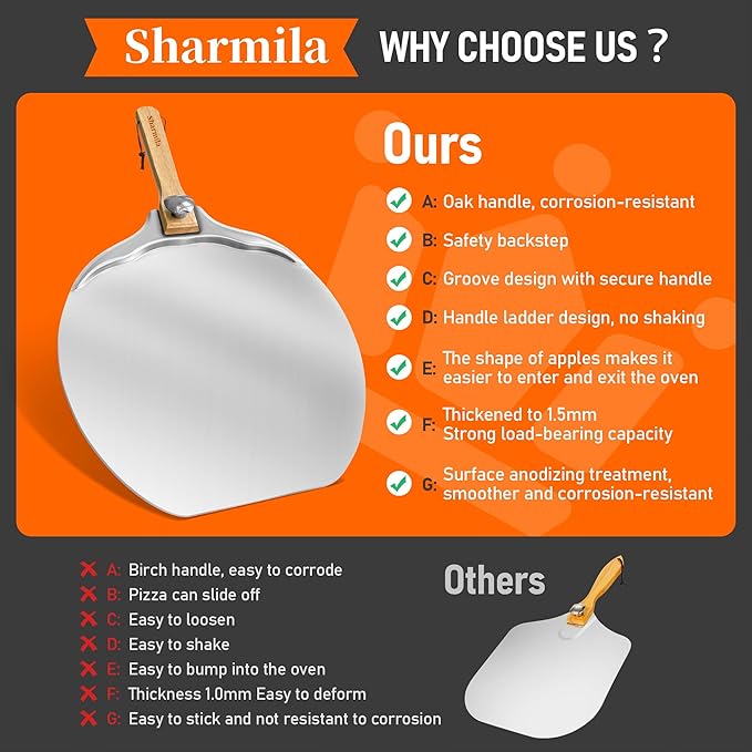 Pizza Peel 12 inch Aluminum Pizza Spatula,Upgraded Apple Shaped Pizza Paddle with Foldable Handle for Easy Storage,Sharmila Professional Pizza Spatula Paddle for Home Pizza Making