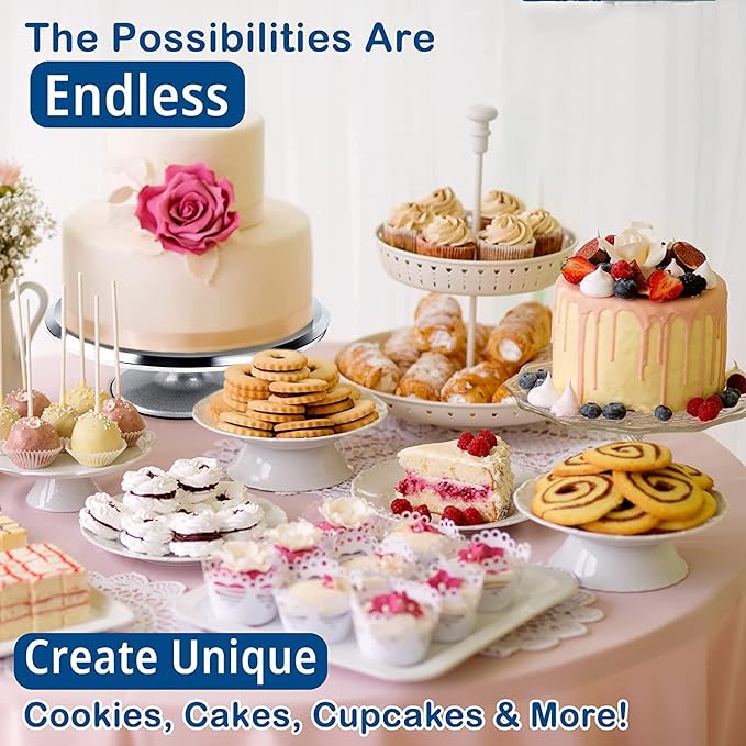 204 PCS Cake Decorating Kit, Aluminum Rotating Turntable Stand, Baking Supplies Kit Set with 4 Springform Pan Sets, 55 Icing Piping Nozzles, Cake Topper, Icing Spatula, Scraper, Pro Baking Tools