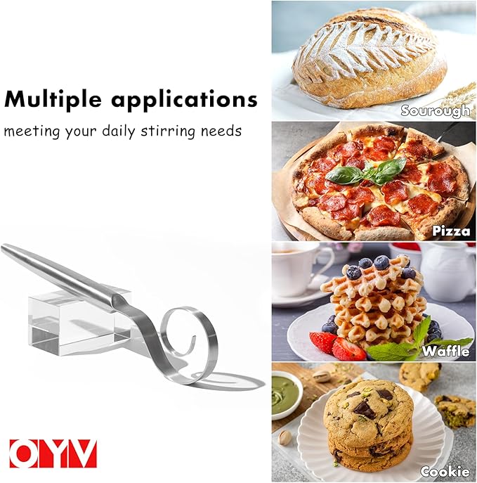 12" Seamless Dough Whisk, 18/10 Stainless Steel Bread Whisk, Danish Whisk for Sourdough, Pizza, Cookies, Pancake & Waffle, Easy to Clean Sour Dough Tools