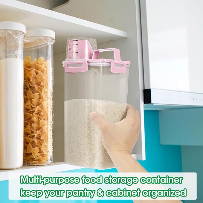 TBMax Rice Container 2 Pack, Airtight Cereal Container Oatmeal Storage with Easy-pouring Spout & Handy Cup for Flour Grain Beans, Pet Dog Cat Bird Food Storage Dispenser-Pink