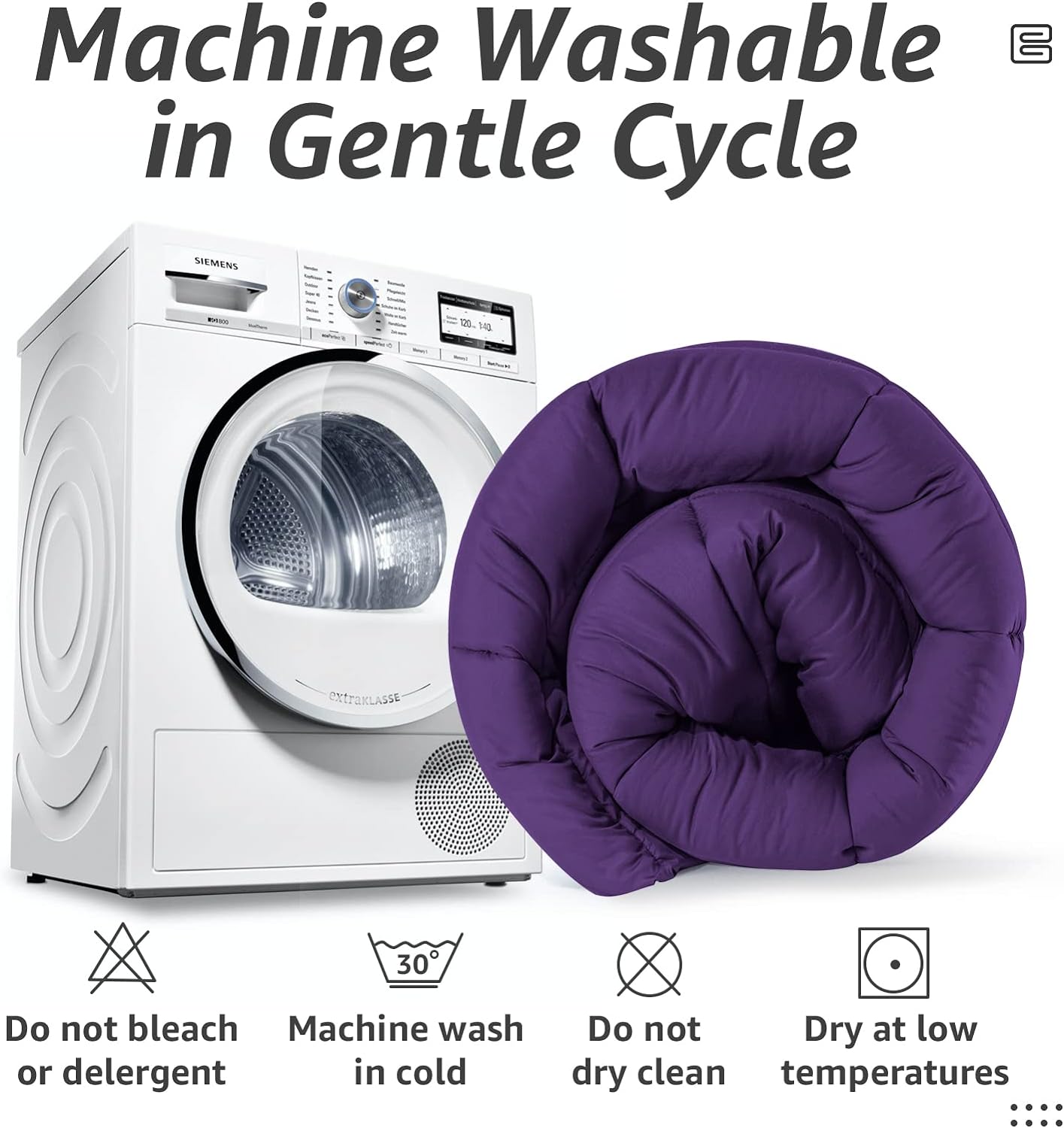 HYLEORY All Season Full Size Bed Comforter - Cooling Down Alternative Quilted Duvet Insert with Corner Tabs - Winter Warm - Machine Washable - Purple