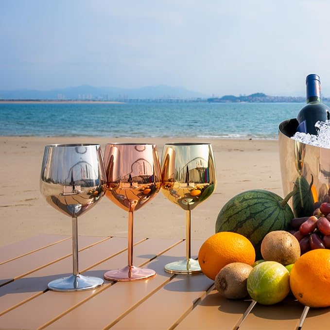 Stainless Steel Wine Glasses Set of 2, 18 oz Unbreakable Silver Wine Glass Unique Metal Wine Goblets for Outdoor Capming and Pool Gift for Wine Lovers