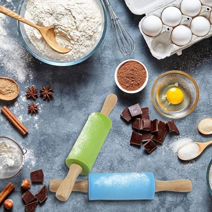 Koogel 9 Inch Mini Kids Rolling Pin, 2 Pcs Small Rolling Pin Handle for Home Kitchen Children Cake