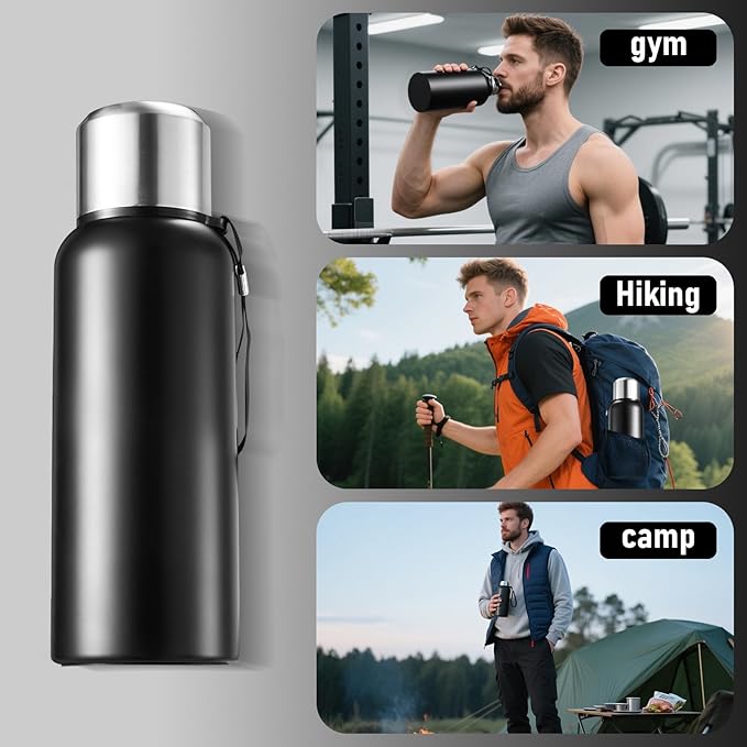 Stainless Steel Water Bottle 20oz, Double Wall Vacuum Metal Water Bottle Meta, Suitable for Gym, Hiking, Camping, Detachable Tea Infuser & Storage-Ready cup,Stainless Steel Bottle
