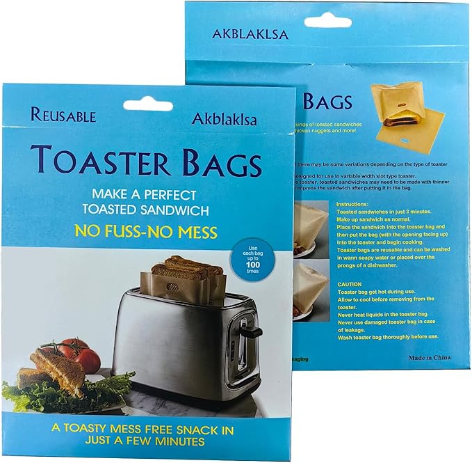 12 Pack Reusable Toaster Bags Non-Stick, Washable Toasted Sandwich Toastie Bags Toaster Microwave Grill, Great for Toast Sandwich Panini Snacks
