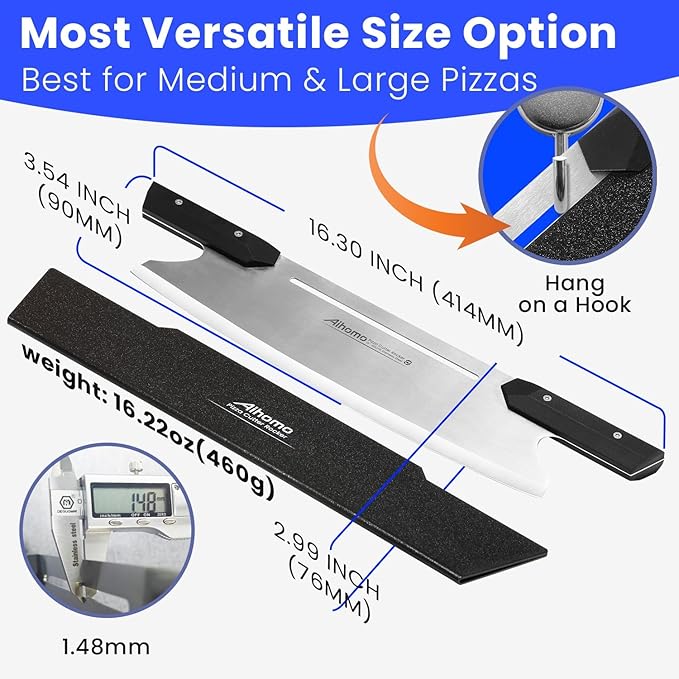 16 Inch Pizza Cutter Rocker Blade, Sharp Pizza Rocker Knife 420J1 Japanese Stainless Steel, Dishwasher Safe Pizza Cutter Slicer with Protective Cover, Multipurpose for Pizza, Cheese, Cake