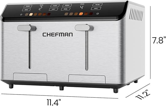 Chefman Smart Touch 4 Slice Digital Toaster, 6 Shade Settings, Touchscreen Bagel Toaster 4 Slice with Extra-Wide Slots, +10 Seconds, Defrost, Removable Crumb Tray – Stainless Steel