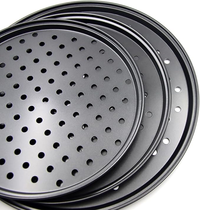 Handook Pizza Pan Set, Carbon Steel Pizza Pan with Holes, for Oven Baking Supplies & Home, Kitchen, Restaurant(9 Inch &10 Inch &12 Inch)