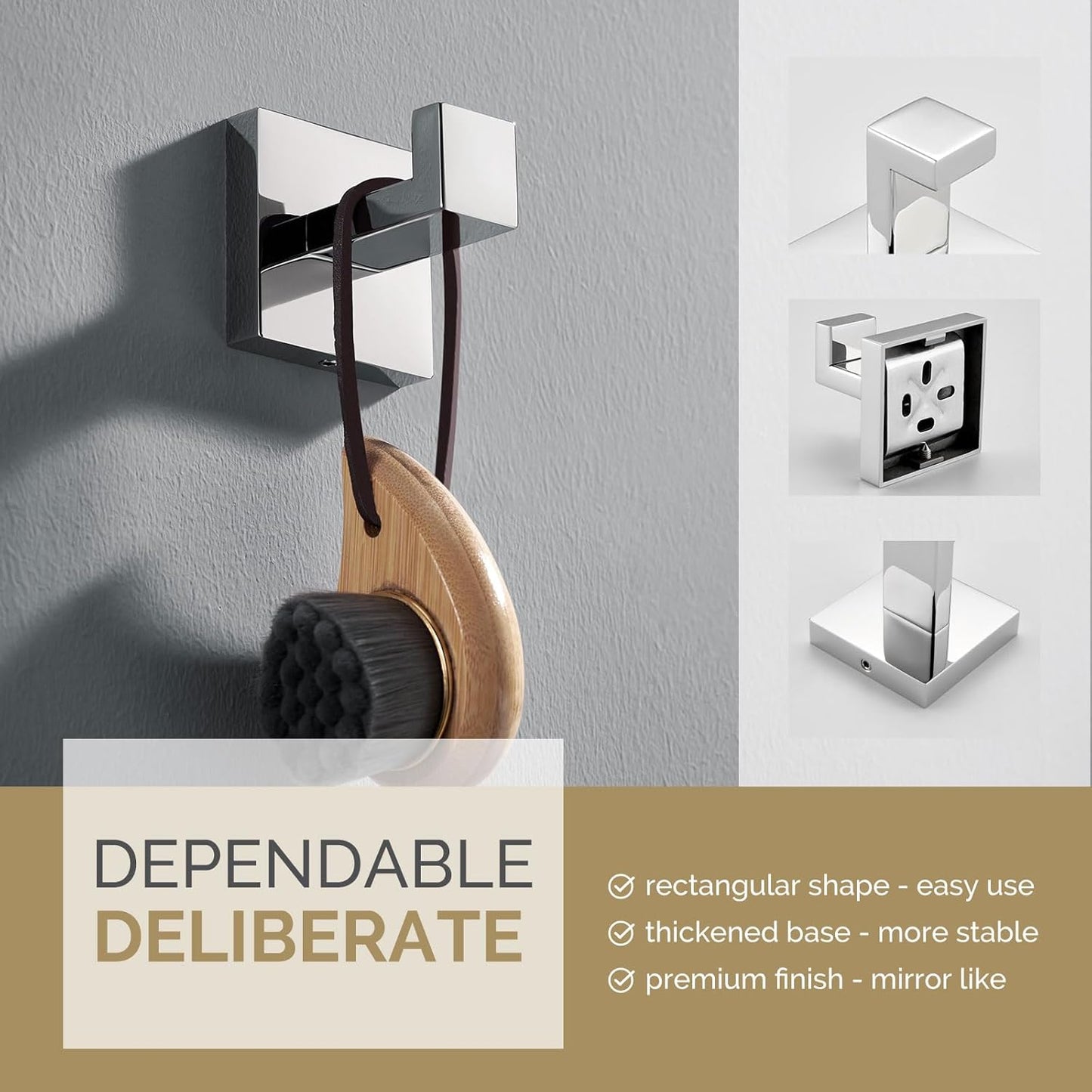 Angle Simple Towel Hook for Bathroom, SUS 304 Stainless Steel Shower Bath Towel Robe Hanger, Wall Coat Hook, Polished Chrome