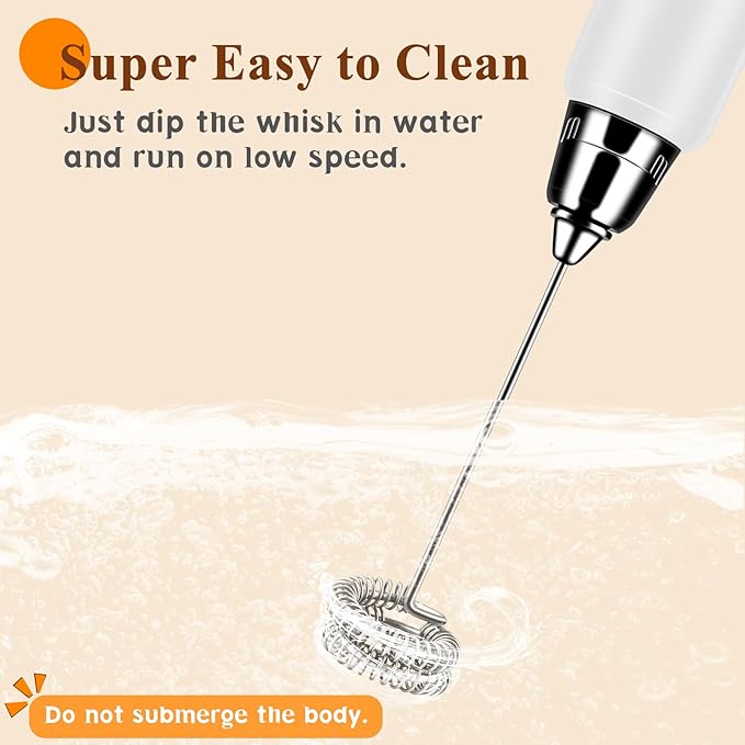 Milk Frother Handheld Rechargeable, Frother Wand Drink Mixer Electric Whisk for Coffee, Detachable With 3 Stainless Whisks, Hand Mixer for Lattes, Cappuccino, Matcha, Egg, No Stand, White