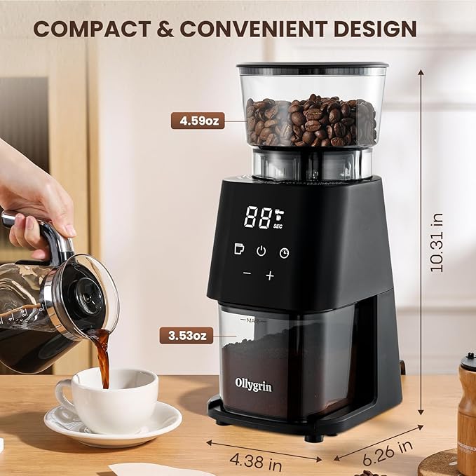 Conical Burr Coffee Grinder with Touch Panel, Adjustable Coffee Bean Grinder with 30 Grinding Settings,2-12 Cups for Espresso,French Press & Drip Coffee