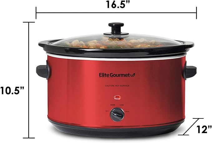Elite Gourmet MST-900RXT# Electric Ceramic XL Jumbo Slow Cooker, Adjustable Temp, Entrees, Sauces, Stews & Dips, Dishwasher Safe Glass Lid & Crock, 8.5Qt, Stainless Steel