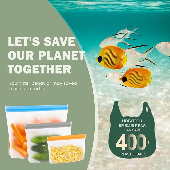 Dishwasher Safe Reusable Storage Bags Stand Up - BPA Free Reusable Sandwich Bags - Leakproof Gallon Freezer Bags, Silicone Food Storage Bag - Multicolor 8 Gallon + 8 Sandwich + 8 Snack Bags