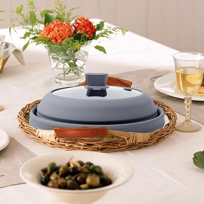 Microwave Splatter Cover for Food Collapsible Glass Microwave Cover Silicone Splatter Guard Dishwasher Safe Splatter Lid for Plates, Bowls, Pots & Stovetop Cooking 11.8" Gray