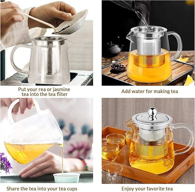 1300ml (43oz) Upgraded Glass Teapot with Infuser,Heat Resistant with Removable Infuser, Borosilicate Clear Glass Tea Pots for Loose Leaf Tea and Blooming Tea Cook teapot
