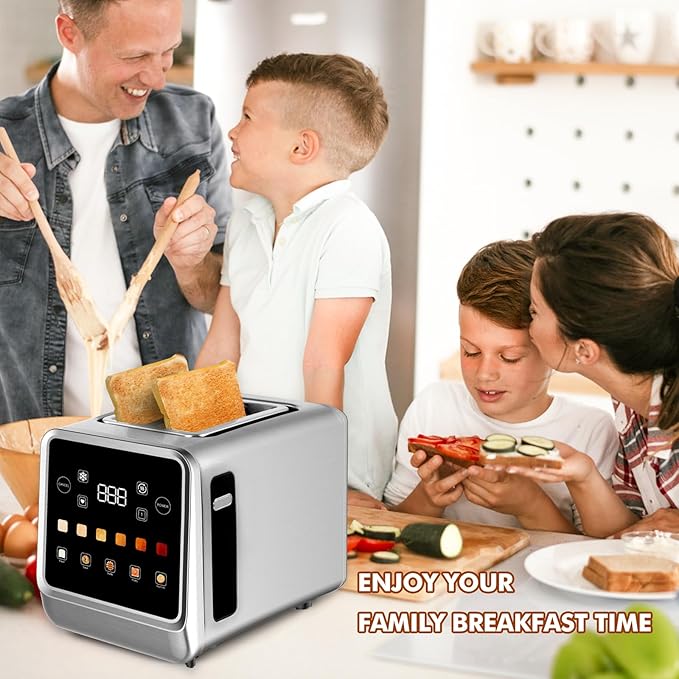 Toaster Touch Screen Toaster 2 Slice with LCD Display Stainless Steel Digital Timer Toasters 6 Bread Types& 6 Shade Settings Smart Extra Wide Slots Tostadora With Bagel Cancel,Defrost Functions