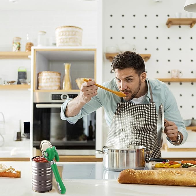 Can Opener Manual Tin Opener Stainless Steel Heavy Duty, Oversized Hand-held Easy Rotary Knob, Safe Cut Manual Can Opener with Non-Slip Handle, Smoother Cut Sharp Blade for Seniors Kitchen Tool, Green