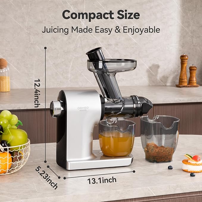 Juicer Machines,ORMEO HOME Cold Press Juicer with 3.60"Large Feed Chute For Vegetable and Fruit,Slow Masticating Juicers Easy to Clean,Quiet Motor,BPA-Free,High Juice Yield(Updated)