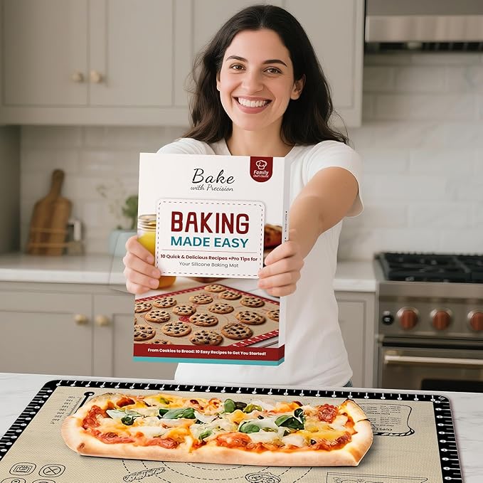 Silicone Baking Mat with 10 Recipes, Extra Thick Silicone Mats for Baking, Non Stick Pastry Mat,Reusable kneading Dough Rolling Mat for Cookie, Macaron, Bread, Pizza