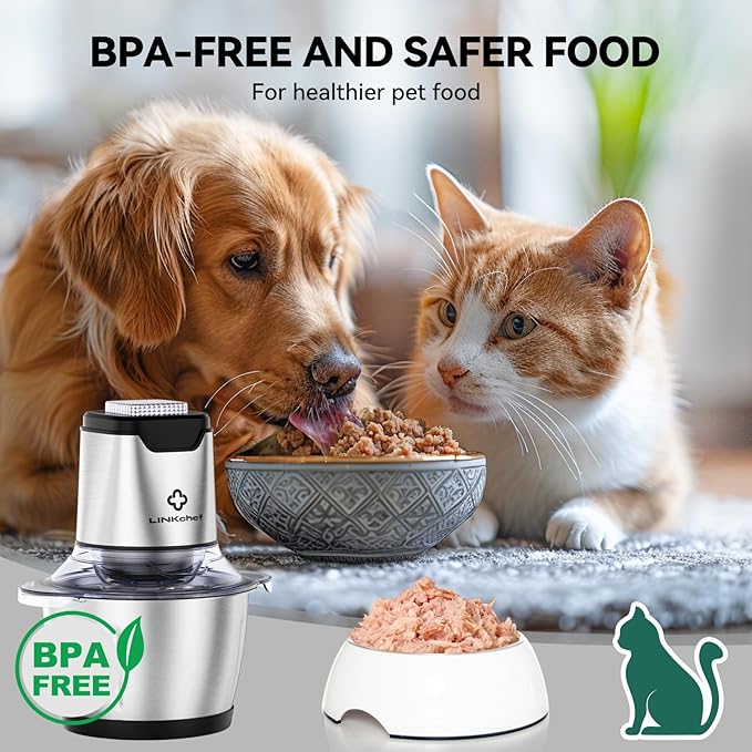 LINKChef Food Chopper, 5 Cup Food Processor Mini Electric, 1.2L 250W Meat Grinder with 4 Bi-Level Blades, Stainless Steel Mincer for Kitchen, Vegetable, Onion, Garlic, Salad, Baby Food, Fruit, Nuts