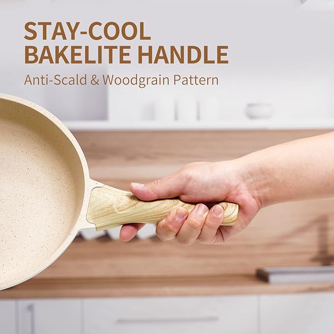 ZHANG XIAO QUAN SINCE 1628 Pots and Pans Set with Lids, 14 PCS Cast Aluminium Non Stick Ceramic Coating Granite Cookware Set, Non-toxic Kitchen Essentials, Beige