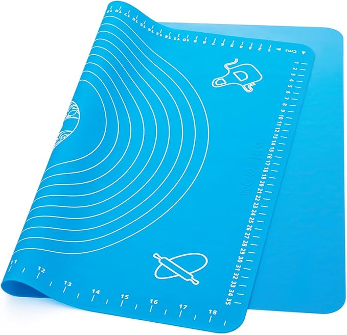 LIMNUO Silicone Baking Mat, Extra Thick Large Non Stick Pastry Mat Sheet for Dough Pie Crust Rolling Mats (Blue, L-16''(W)*24''(L))